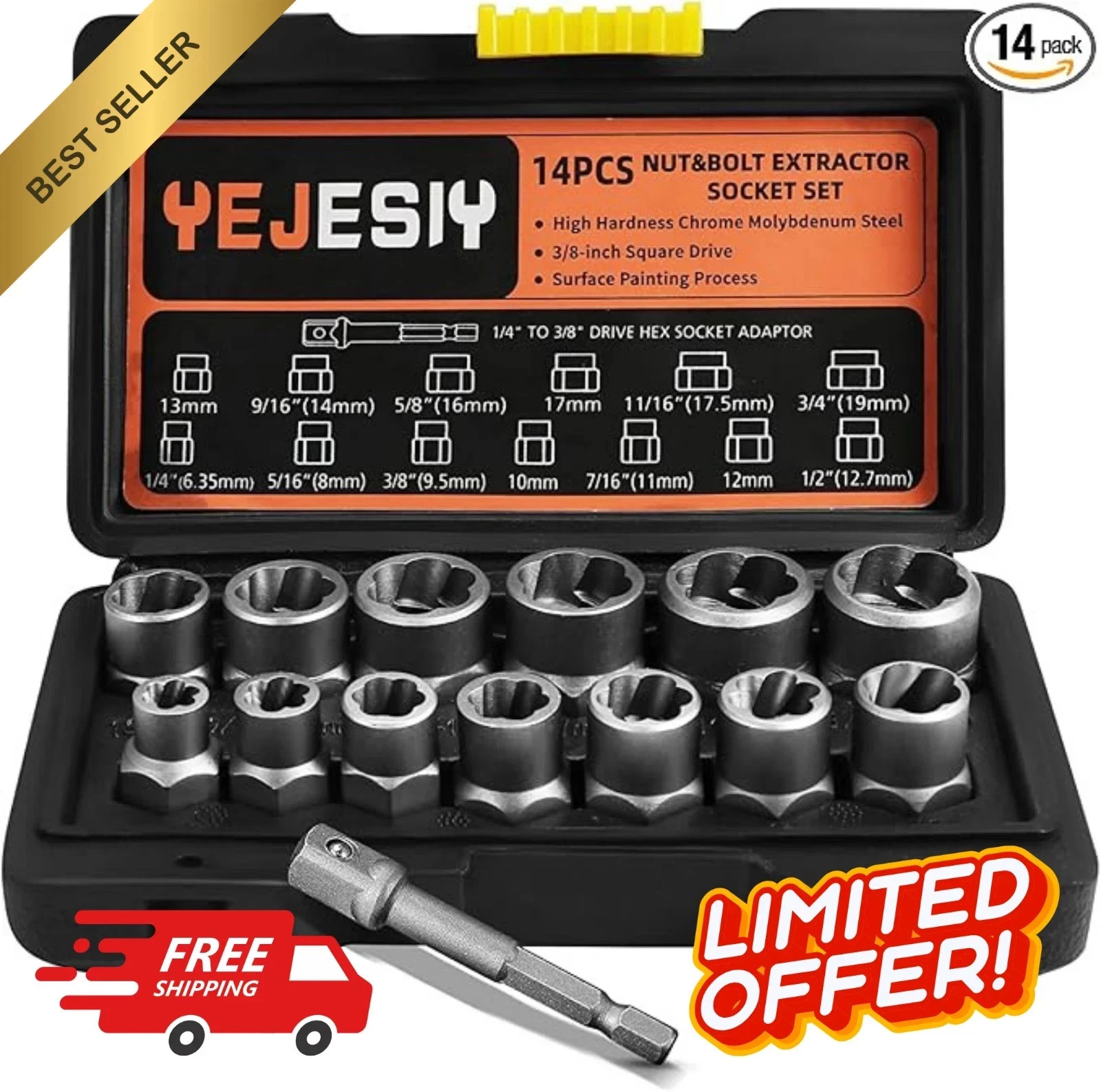 Bolt Extractor Set 14-Piece Stripped Bolt Extractor Socket Set with Storage Case gallery
