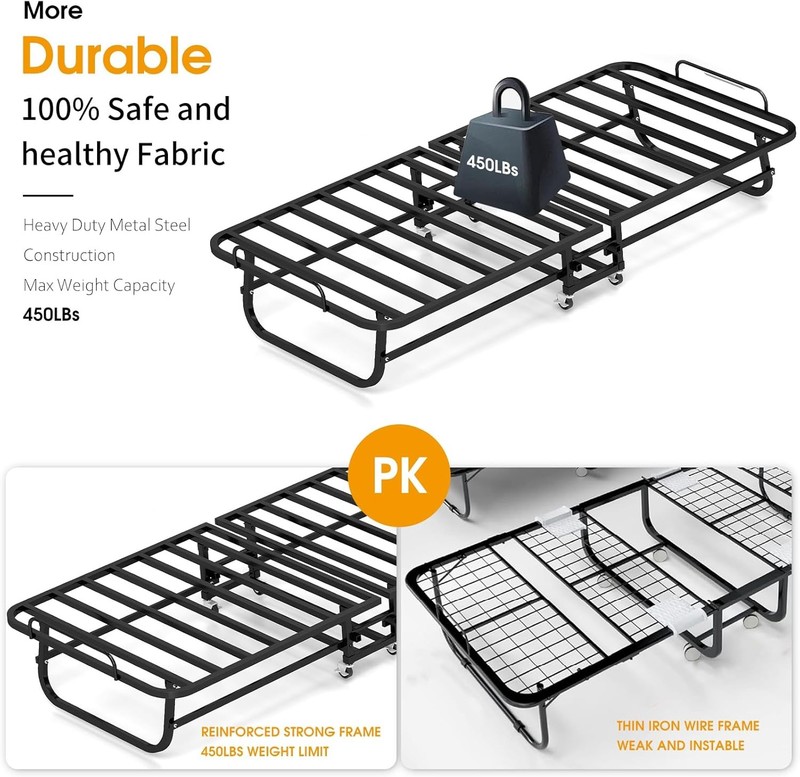Portable Folding Bed with Memory Foam Mattress Rollaway Metal Frame Guest Bed gallery