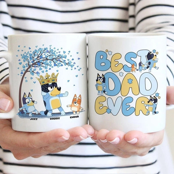 Bluey Best Dad Ever Mug, Personalized Family Gift, CUSTOM Names Cup, Cute Cartoo gallery