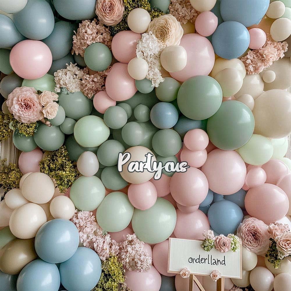 Dusty Green Pink Blue Balloon Arch Double Pastel Pink Dusty Blue Light Sage G... gallery