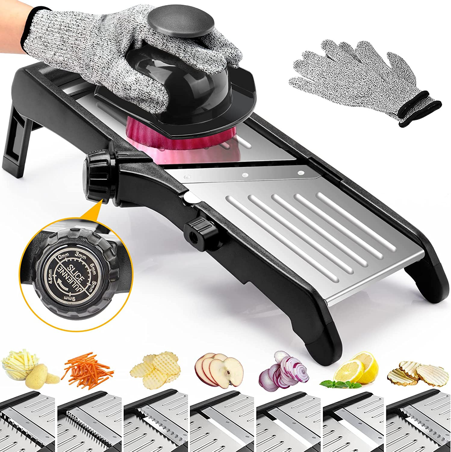 Mandoline Food Slicer for Kitchen, Adjustable Stainless Steel Mandoline Vegetabl gallery