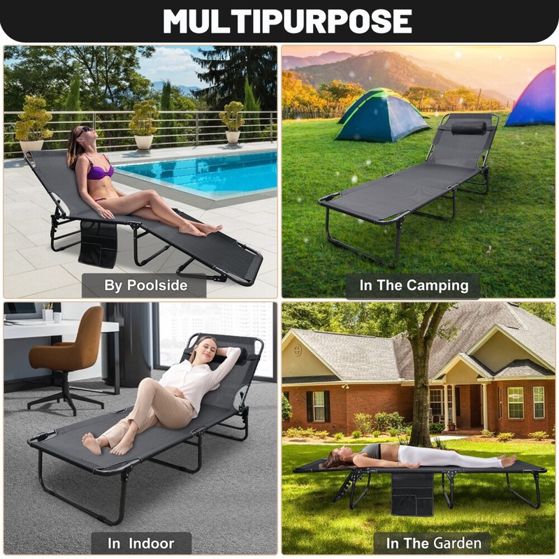 SLSY Folding Cot Adjustable 4-Position Reclining Folding Chaise Lounger Chair gallery