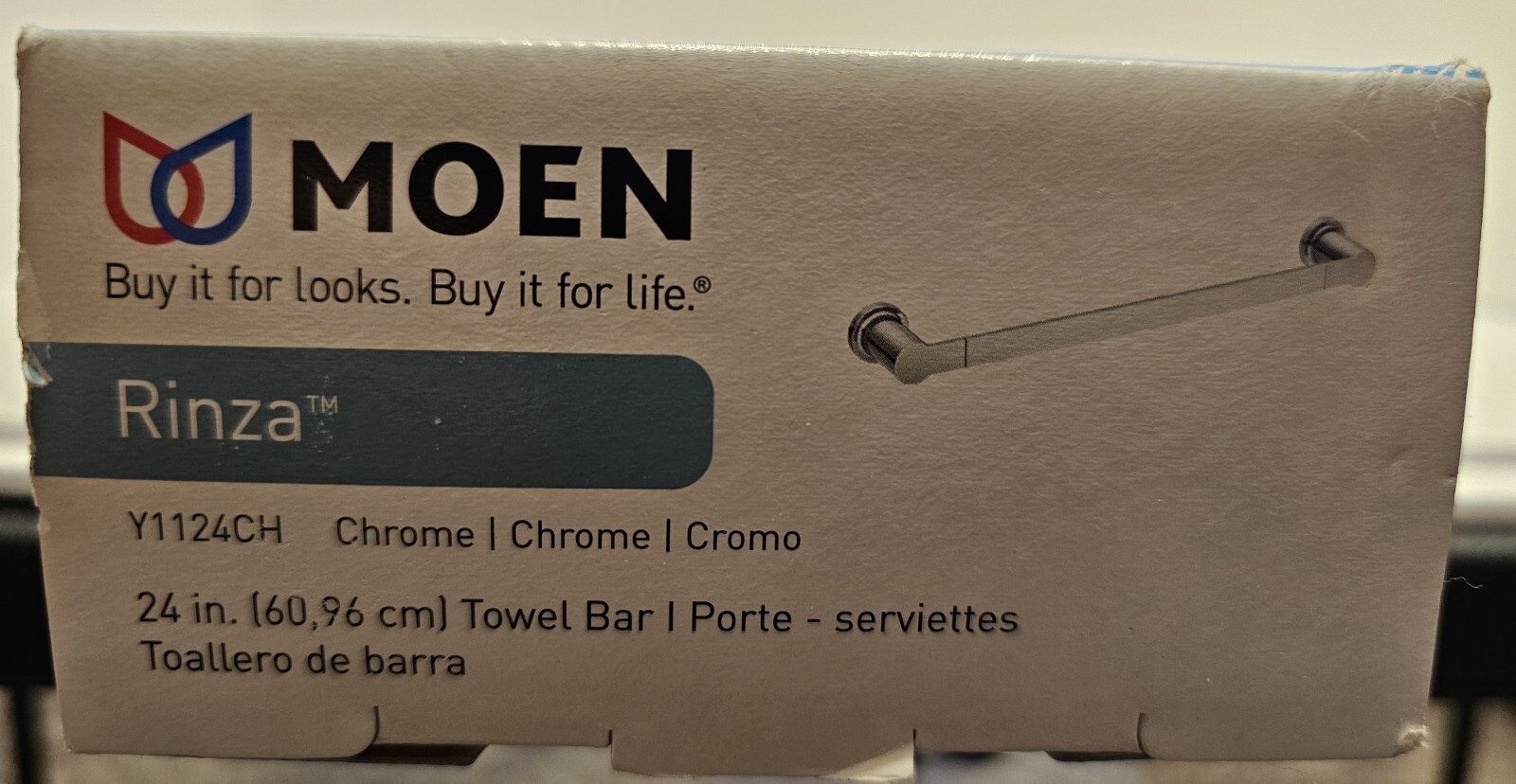 Moen Y1124BN Rinza 24" (61 cm) Wall-Mount Chrome Towel Bar, New in Box gallery