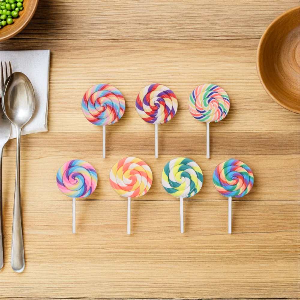 7PCS Large Polymer Clay Lollipop Props Colorful Swirl Candy Decor Fake Lollipop gallery