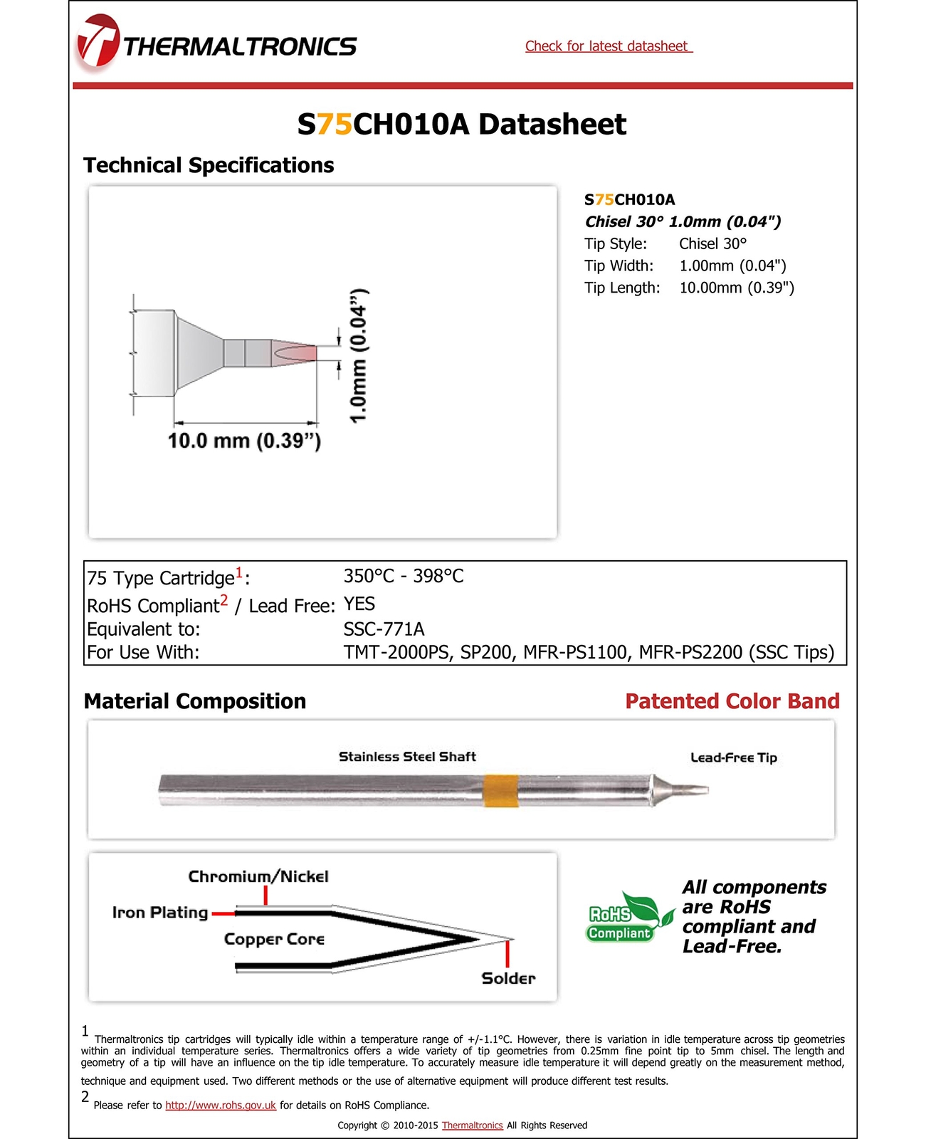 S75CH010A Chisel 30deg 1.0mm 0.04in interchangeable for Metcal SSC-771A gallery
