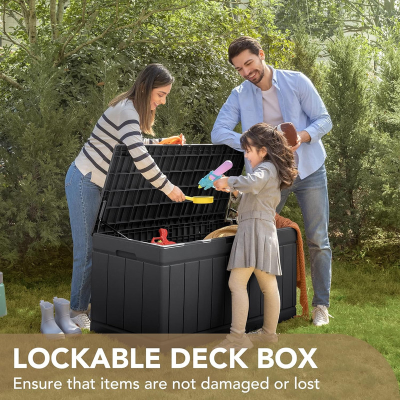 85 Gallon Deck Box Lockable Resin Outdoor Storage Box Waterproof Outdoor Contain gallery