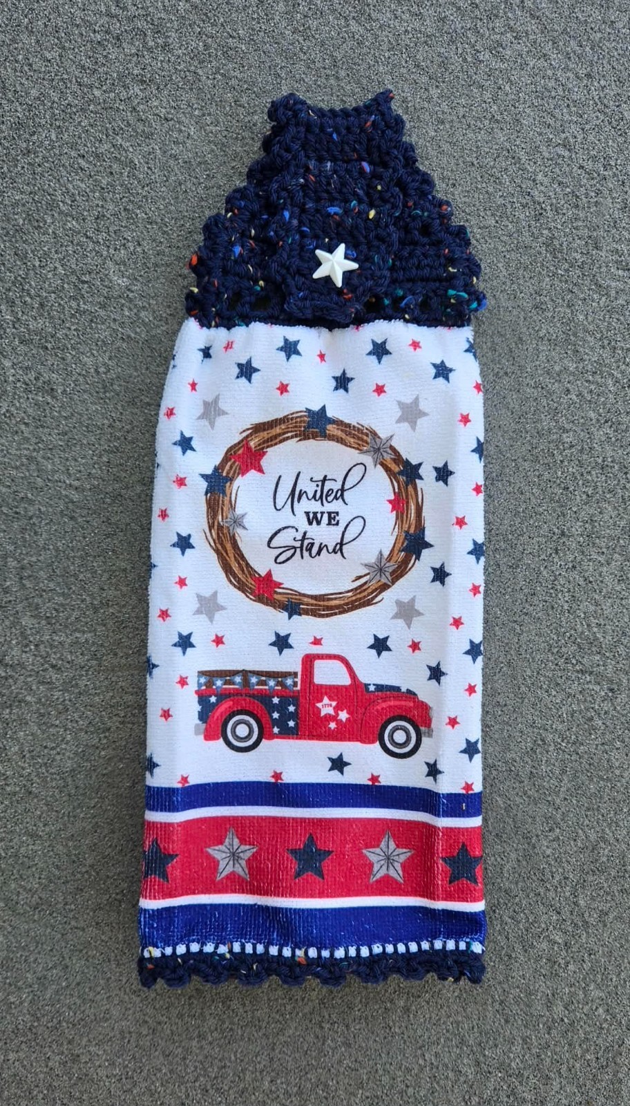 Patriotic Hanging Hand Towel, Red Pickup United We Stand Independence Day Wreath gallery