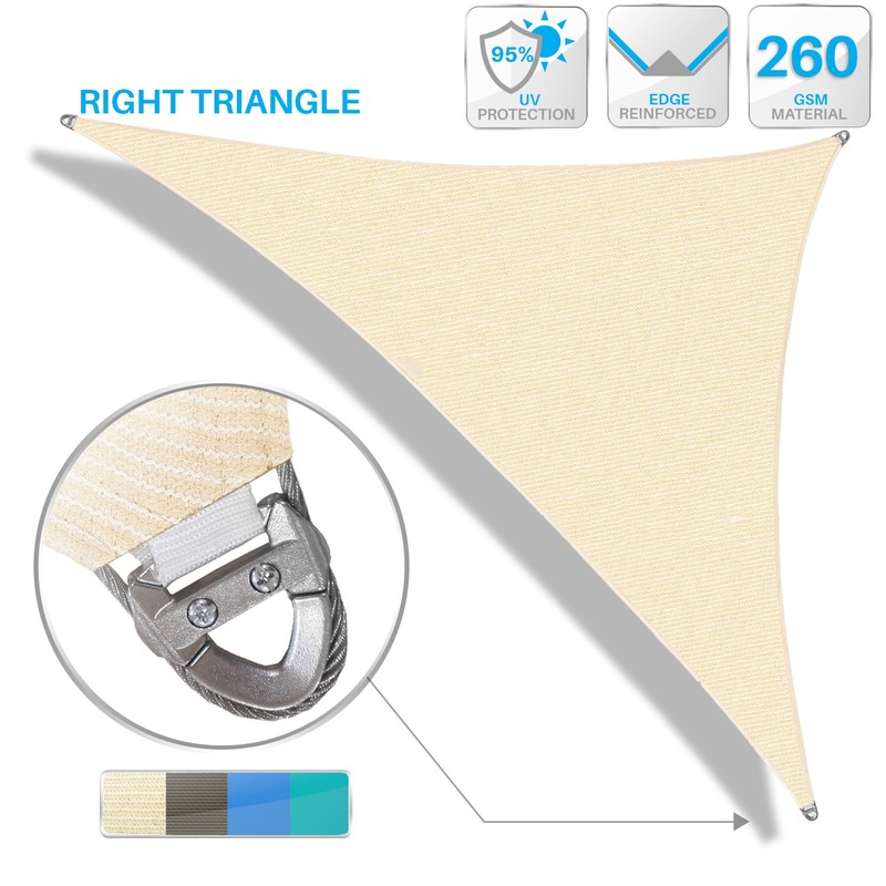 2-5ft Beige Heavy Duty Triangle Sun Shade Sail Cover Steel Wire A-Rings 260GSM gallery