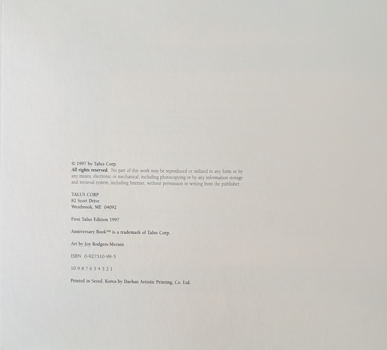 Our Wedding Anniversary Memory Book by Talus Corp 1997 FLAWS gallery
