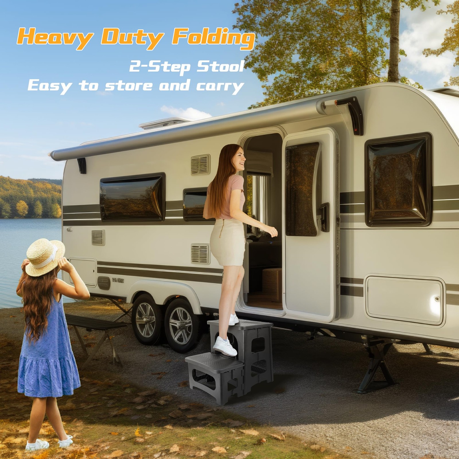 Folding 2 Step Stool for Adults,Collapsible Rv Step Stool Holds 300LB,Anti-Sl... gallery