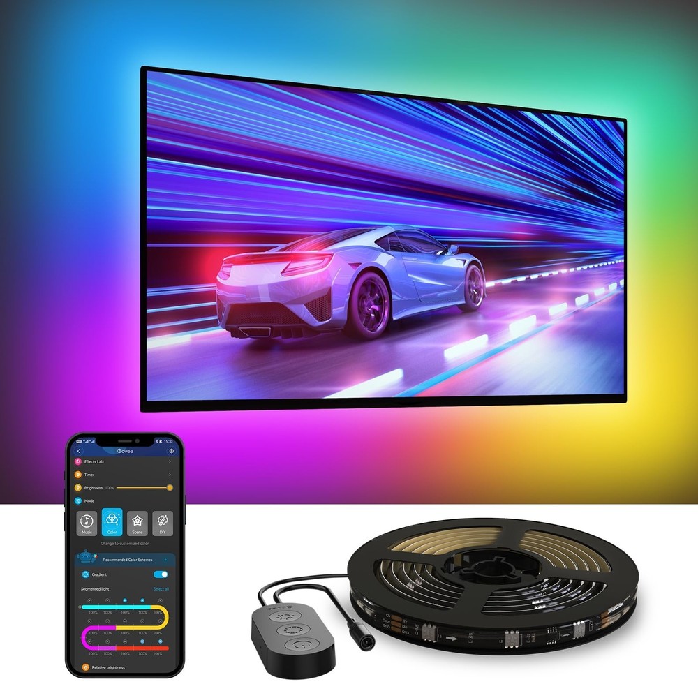 RGBIC Smart LED TV Backlight Strip Lights for 70-80" TVs, Bluetooth/Wi-Fi, Music