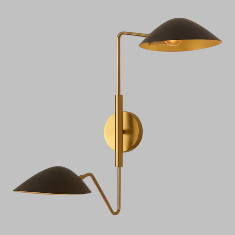 Mid Century Modern Adjustable Double Wall Light – Black Brass Sconce for Bedroom gallery