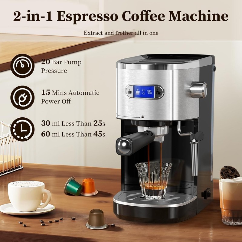 Espresso Machine 20 Bar, Semi-Automatic Professional Coffee Machine for Cappucci gallery