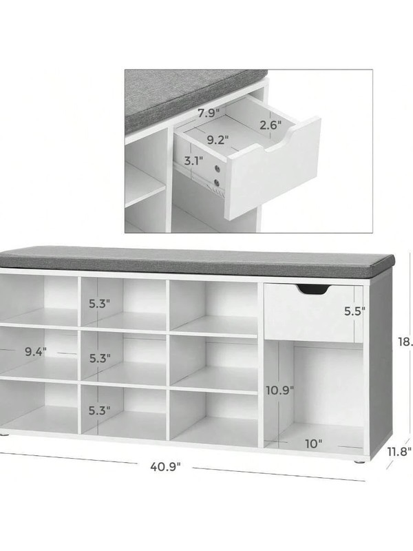 Storage Bench, Entryway Bench With Cushion, Drawer And Open Compartments White gallery