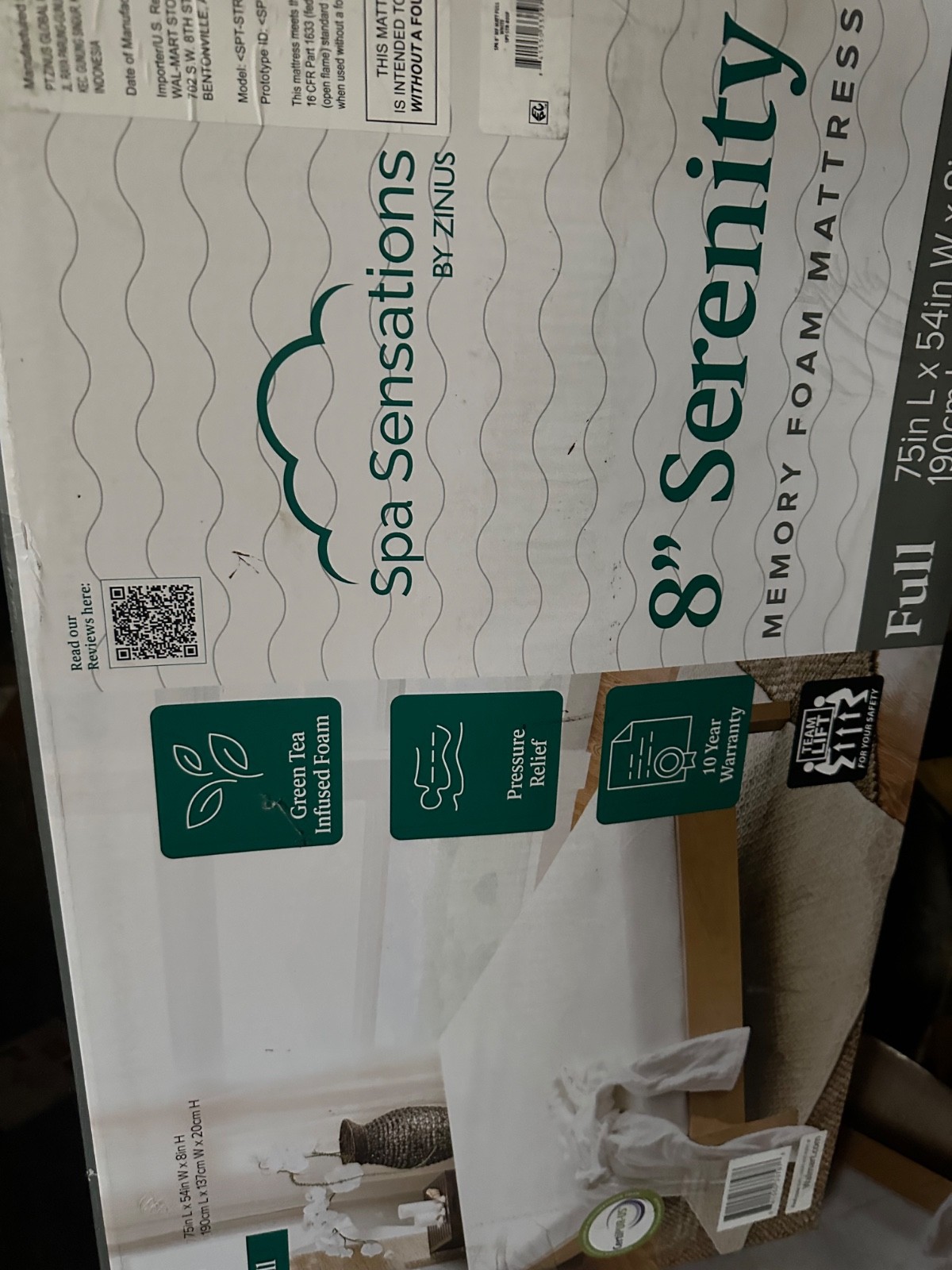2-Luxury Serenity Zinus 8" Memory Foam Mattress, Full Size By Spa Sensations gallery