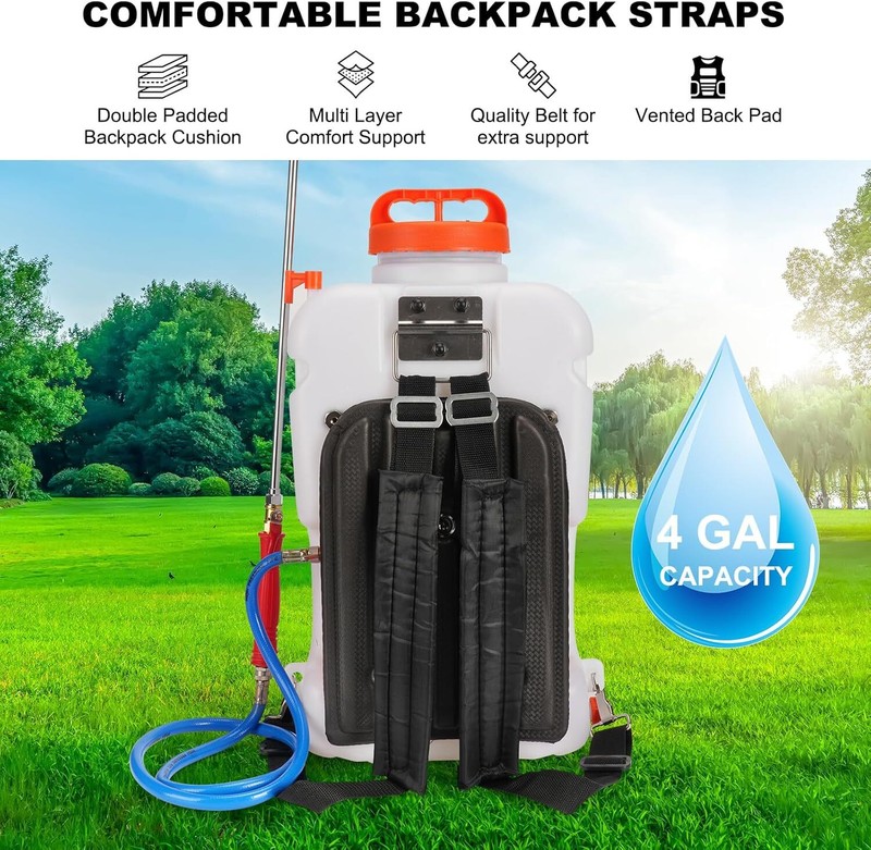 TOOVEM Battery Powered Backpack Sprayer w/ Wheel 4 Gal Tank 0-94 PSI Adjustable gallery