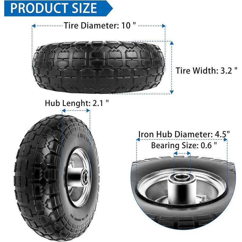 10 Inch Solid Flat Free Tires Replacement Garden Cart Trolley Wheelbarrow New gallery