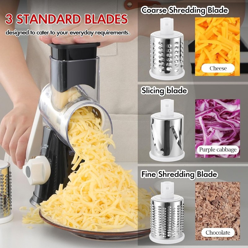Hand Crank Cheese Grater & Multi-Utility Shredder with 5 Blades - Easy Clean gallery