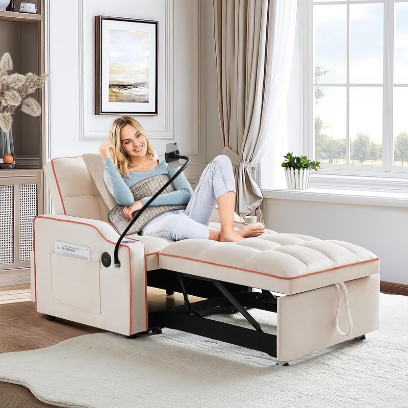 Convertible Sofa Bed 3-in-1 Pull Out Sleeper Chair with Type C & USB Ports gallery