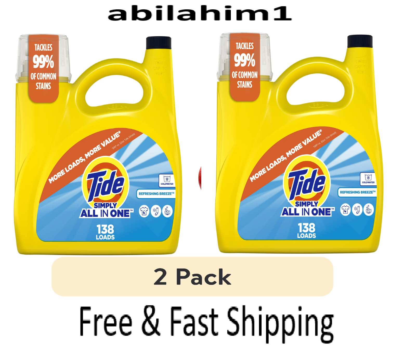 Tide Simply All-in-One Liquid Detergent, Refreshing Breeze, 182 oz-2 Pack gallery
