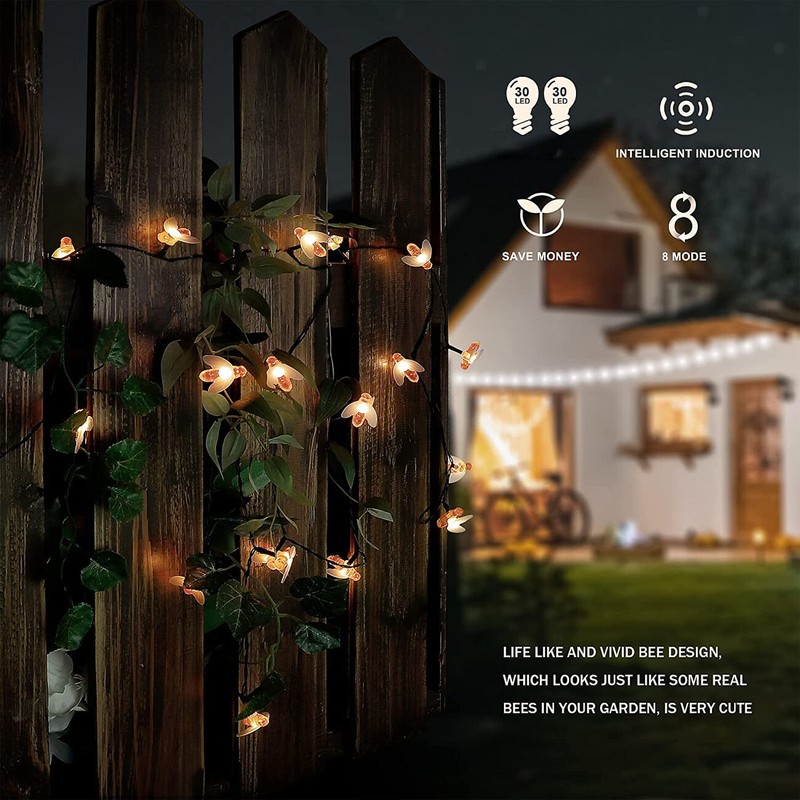60 LED Solar Powered Bee String Lights Outdoor Yard Garden Decor Waterproof Lamp gallery