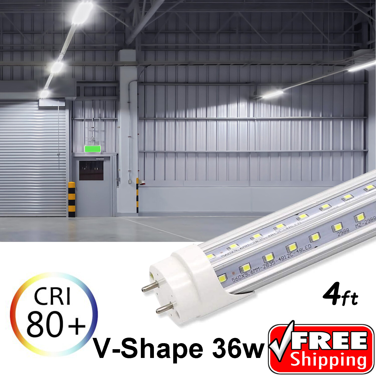 V-Shape 10-1000 PACK LED G13 4FT 4 Foot T8 Tube Light Bulbs 2-PINS 36W 6500K gallery