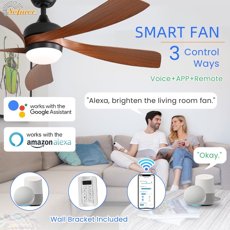 Sofucor 45in Smart Ceiling Fan with Remote Alexa/App Control Reversible DC Quiet gallery