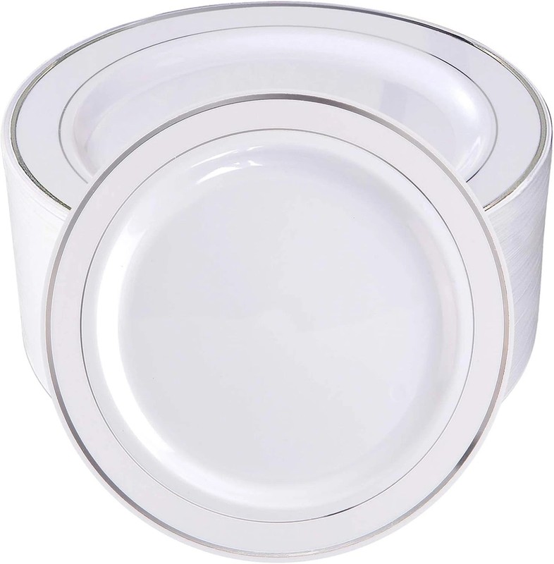 High-Quality Silver Plastic Plates - 10.25inch - 100 Count gallery