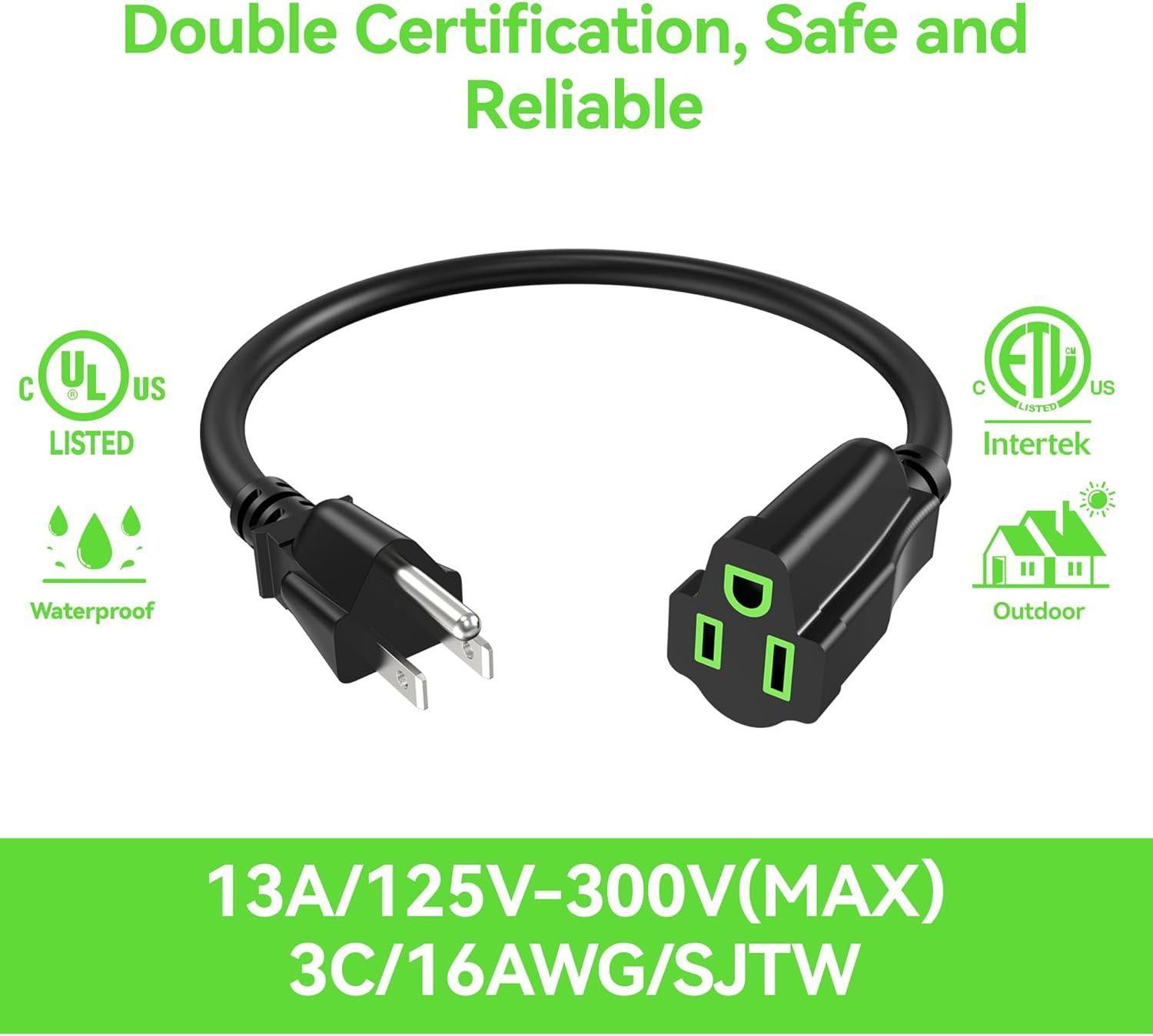Power Extension Cord 0.5Ft/6Inch(2 Pack) Short 3 Prong Electric Extension Cable gallery