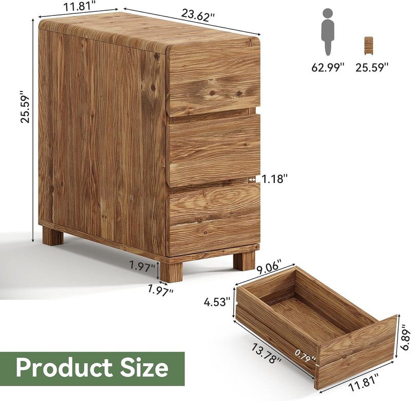 Solid Wood End Table, Rustic Farmhouse Narrow Side Table 3-Drawer Sofa Table gallery
