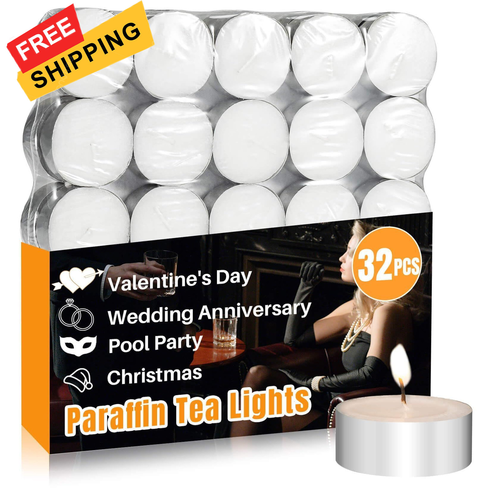 MAQIHAN Tea Lights Candles Bulk - 32 Pcs Tealight Candle White gallery