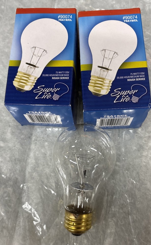 75A19 Clear Bulb * Rough Service *Super Life 20,000 Hr *Equal to 40-Bulbs *2-pcs