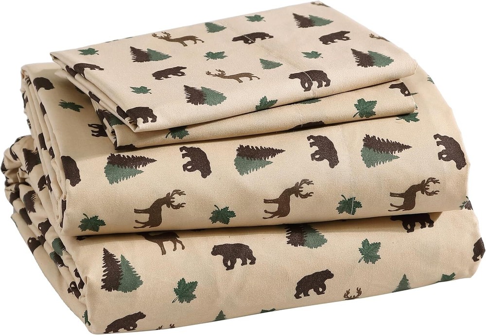 Cozy Cabin 4-Piece Queen Microfiber Bedding Sheet Set with Deep Pockets Rustic P
