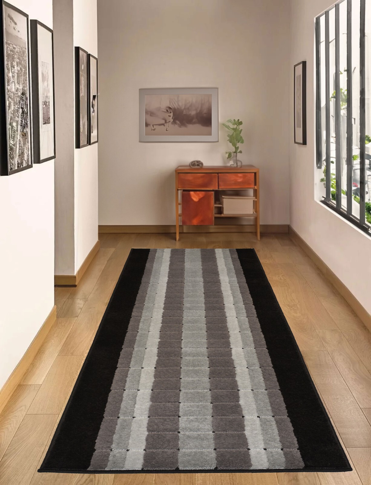 Custom Size Square Design Grey Washable Non Slip Runner Rugs 26"/30"/36" Width gallery