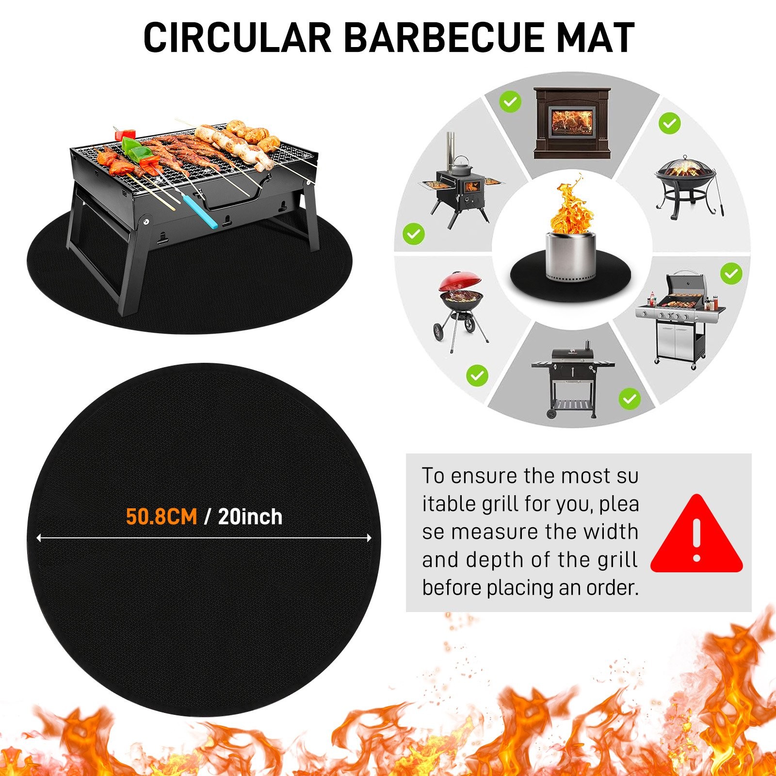 Heat Resistant Mat BBQ Grill Mat for Countertop/Deck/Patio Protection 20" Round gallery