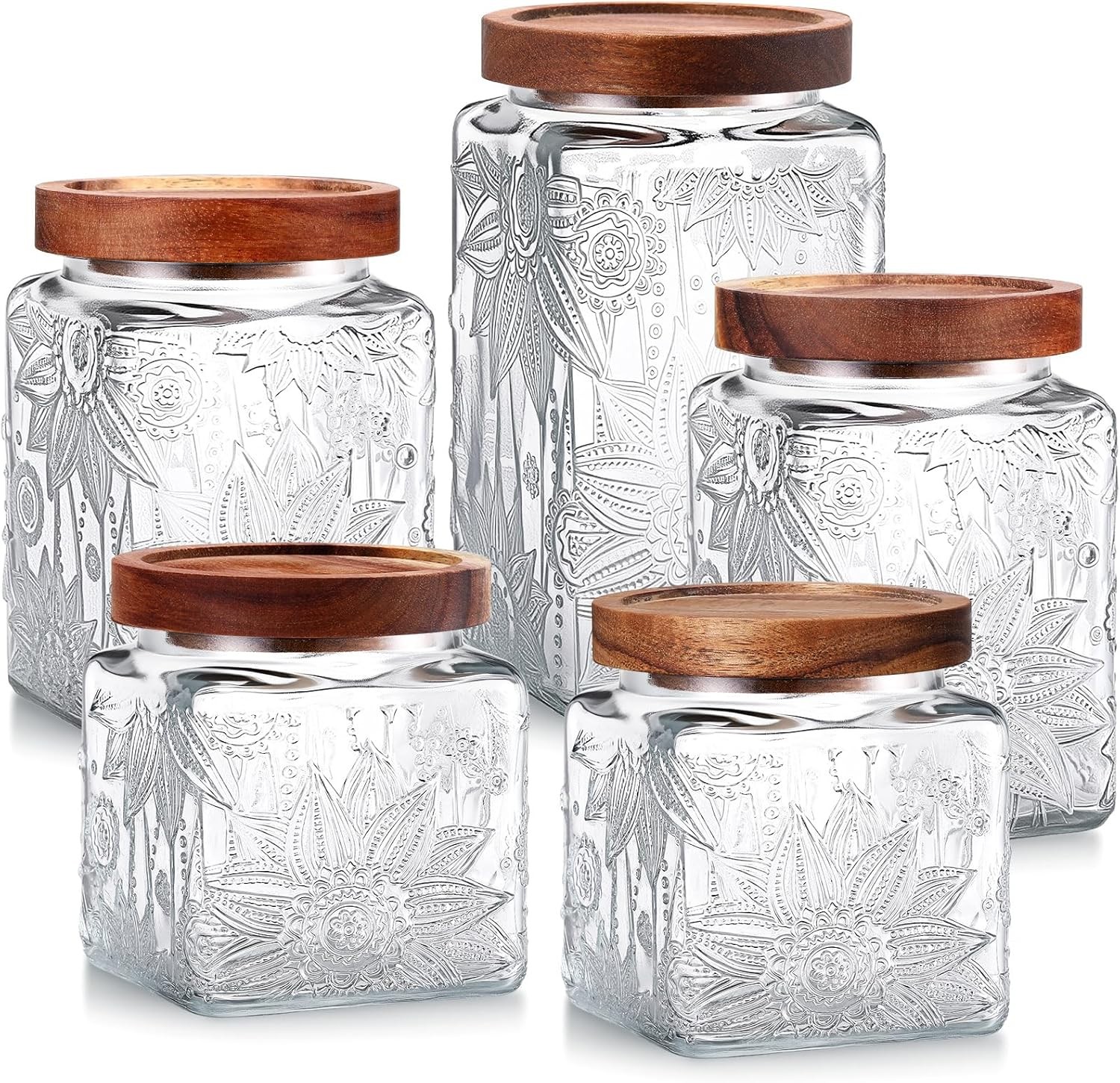 5 Pcs Sunflower Vintage Glass Jars with Bamboo Airtight Lid 17/24/34 oz Glass gallery