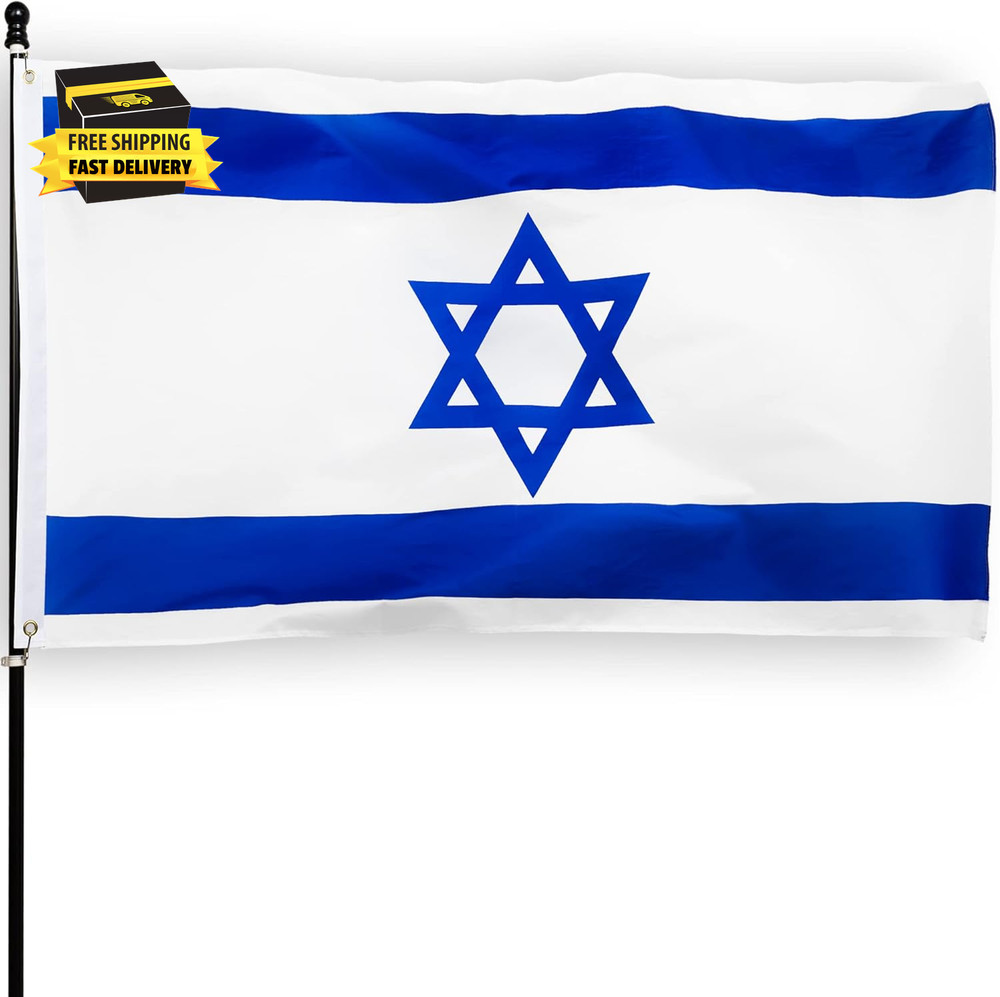 DANF Israel Flag 3X5 Ft Thick Polyester, Fade Resistant, Brass Grommets, Canvas