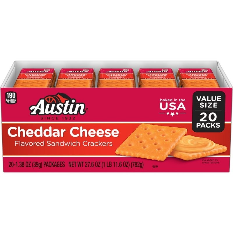 Austin Cheddar Cheese on Cheese Sandwich Crackers, Single Serve Snack 20 Count gallery