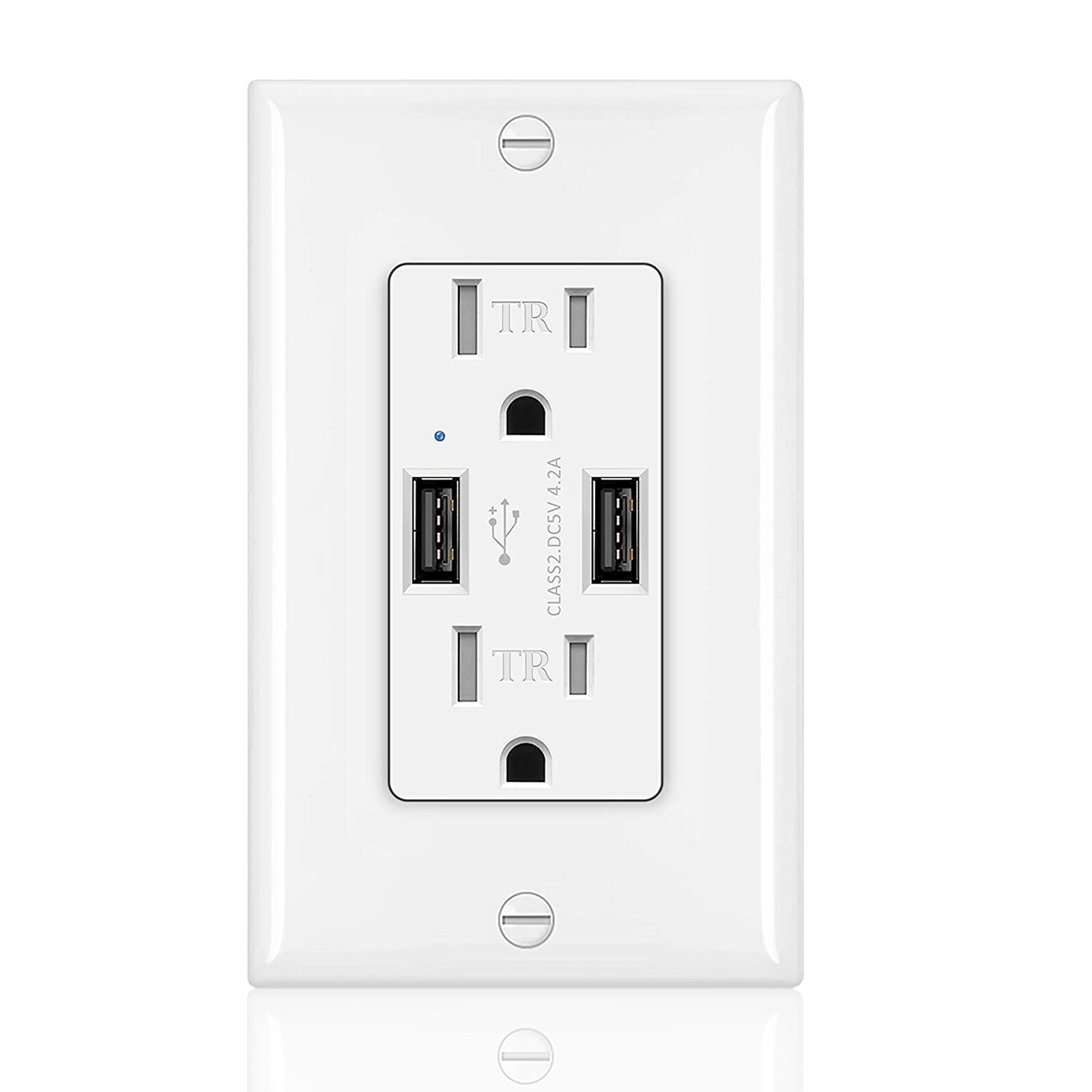 4.2A Dual USB Outlet Receptacle Charger Wall Plug Sockets TR 15A with Plate UL gallery
