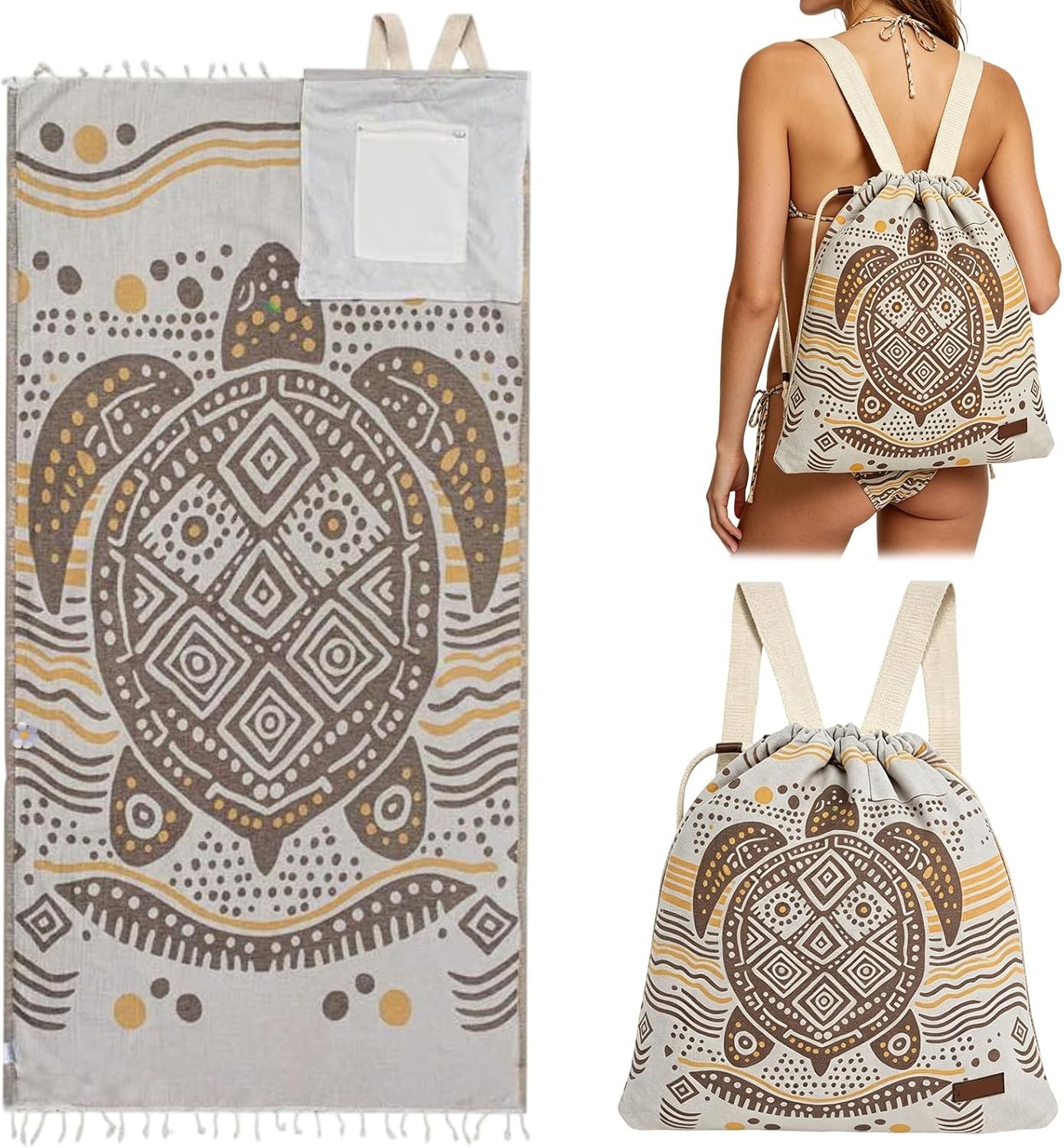 2 in 1 Beach Towel Bag Convertible Backpack -Sand Repelling Quick Dry Microfiber gallery