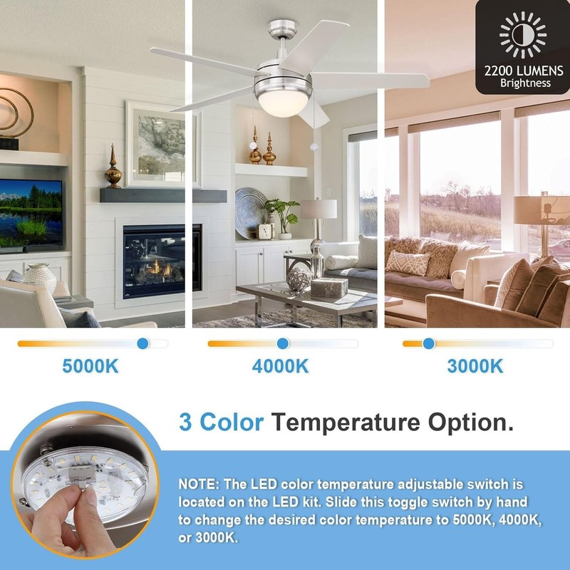 18W Bright 2200LM LED Ceiling Fan Light Replacement - Modern Adjustable Colors gallery