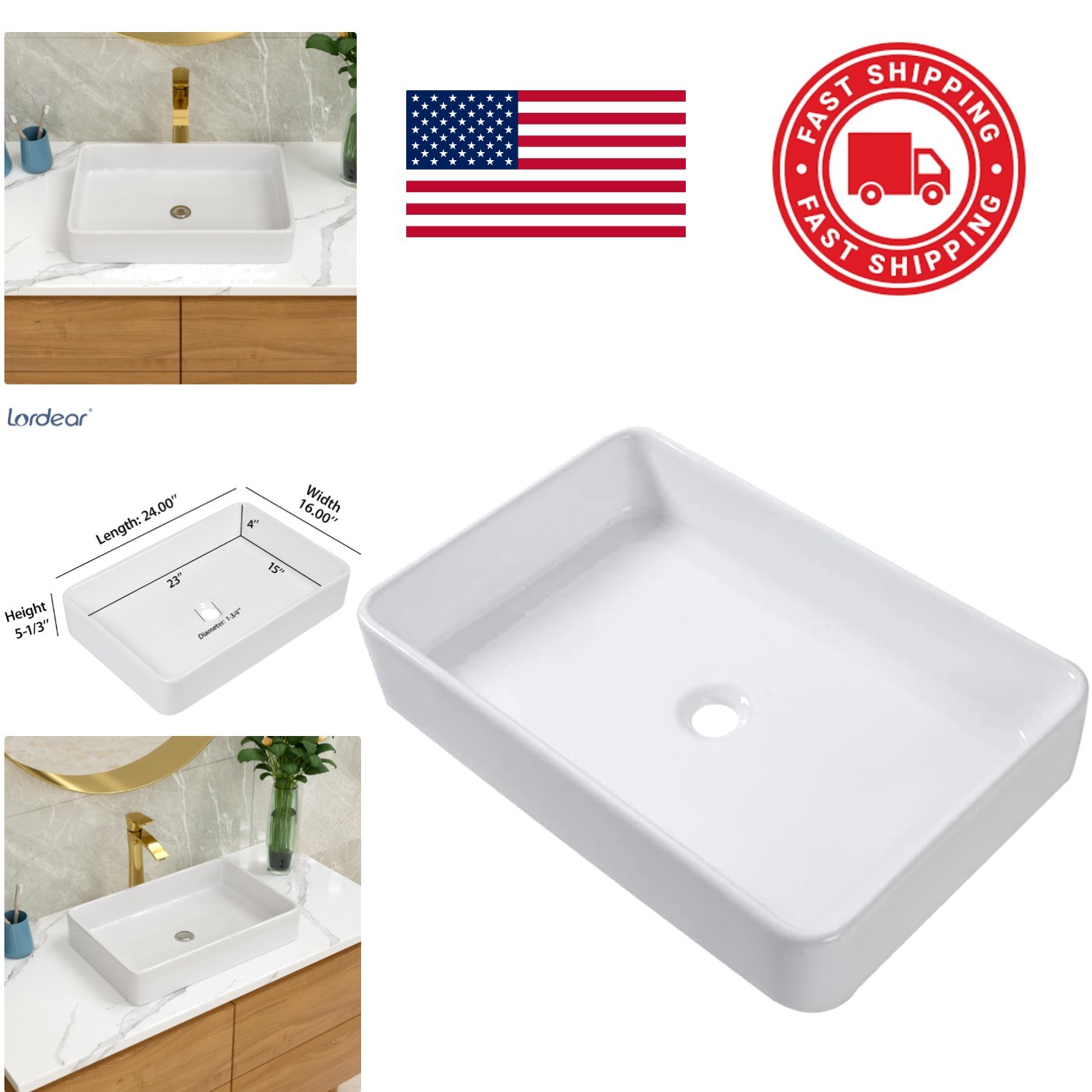 Stylish White Vessel Sink 24 Inch Rectangular Ceramic Countertop Installation gallery