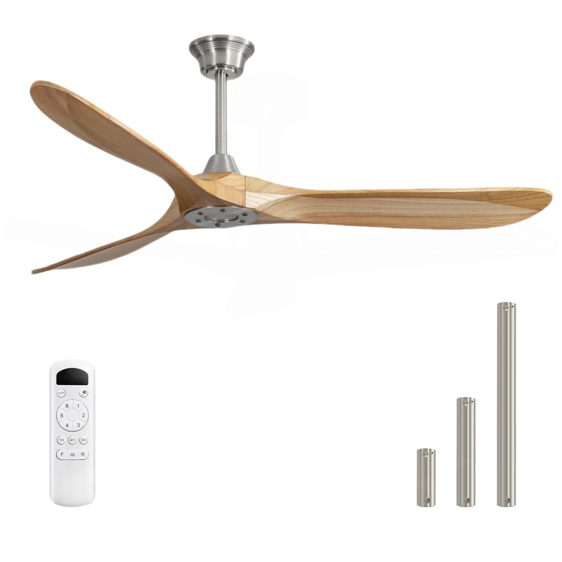 No Light+60in+Nickel,Ceiling Fan,3 Solid Wood Blades and Remote Control,6 Speeds gallery