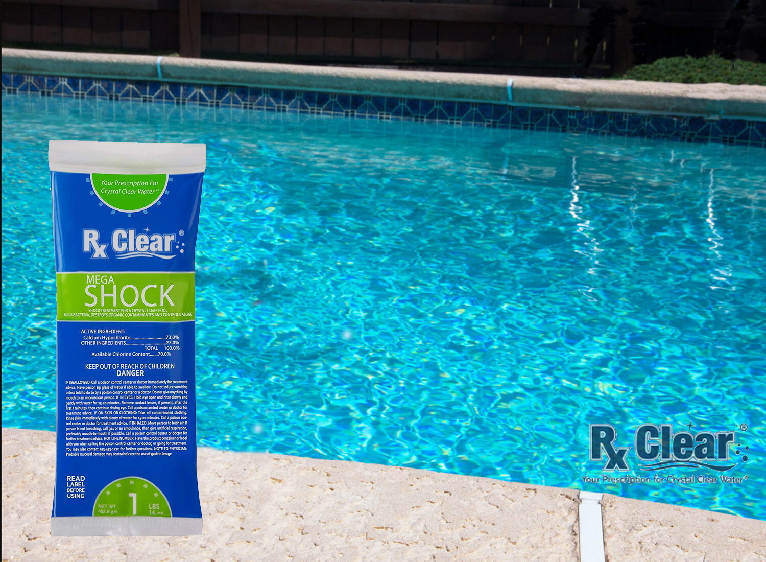 Rx Clear Swimming Pool 73% Calcium Hypochlorite Mega Chlorine Shock - 1 lb Bags gallery