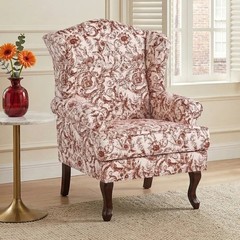 Orange Rococo Mid Century Wingback Accent Armchair Club Floral Paisley Chair