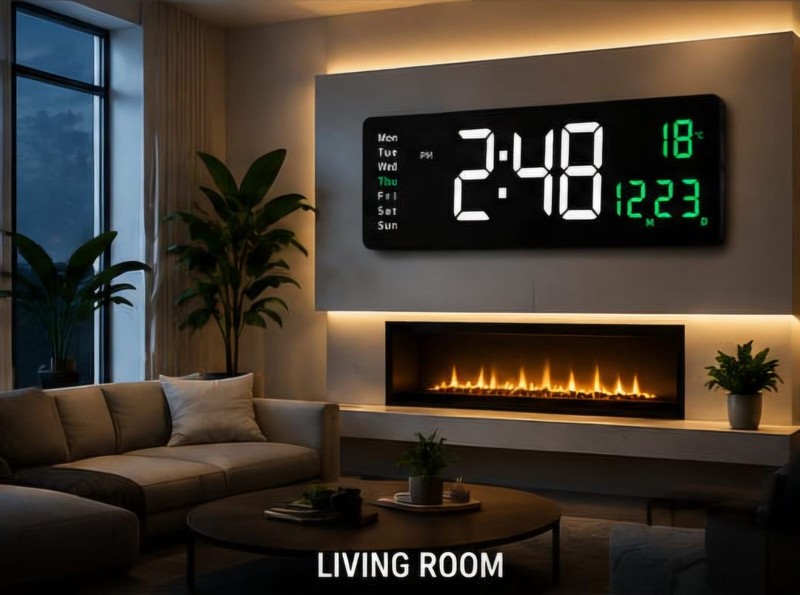 Modern 16" Large LED Digital Wall Clock Creative Home Decor Remote Smart Alarm gallery
