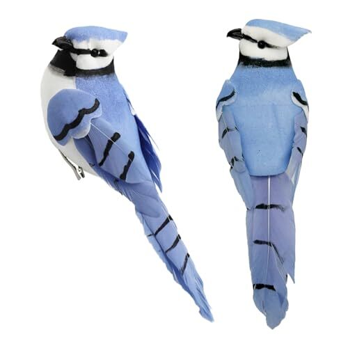 On Artificial Birds 5.5-Inch Realistic Blue Jay Feathered Bird 2pcs Clip gallery