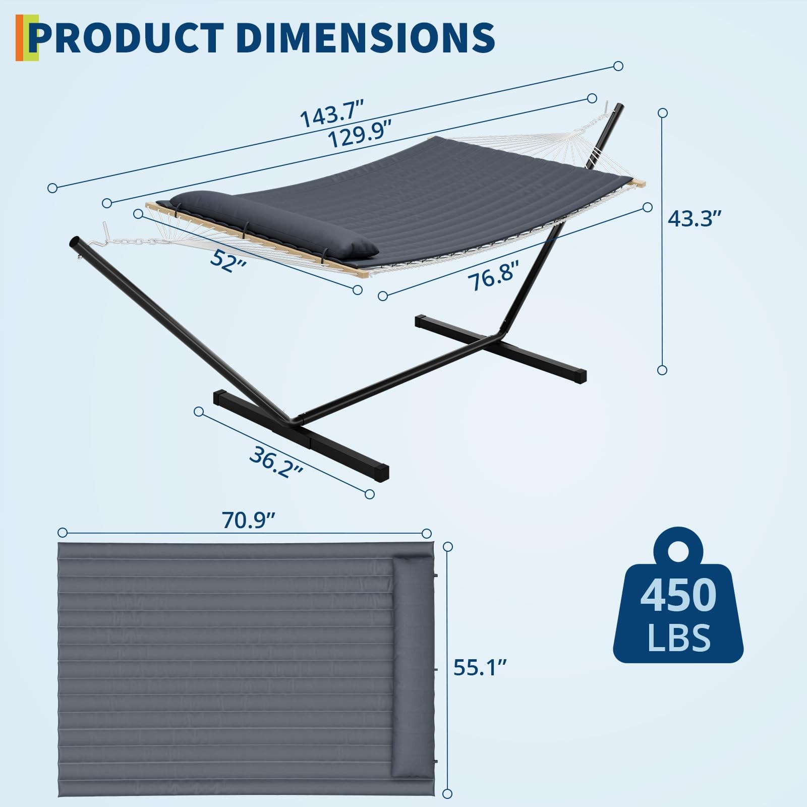 450Lb Portable Double Hammock with Stand for 2 Person W/Steel Stand for Backyard gallery