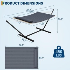 ⚡450Lb Portable Double Hammock w/Stand for 2 Person W/Steel Stand for Backyard