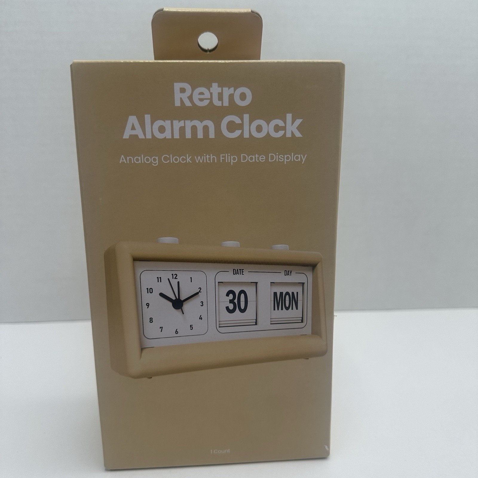 Retro Analog Alarm Clock Flip Date Day Display Mechanical AA Battery Beige gallery